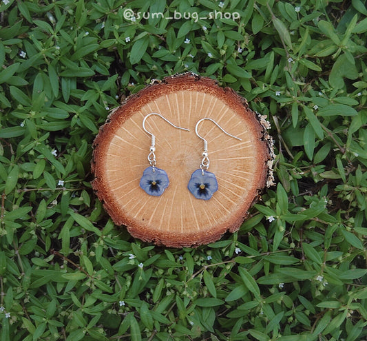 Blue Pansy Flower Resin Earrings